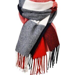 Women's Red Blue Winter Cashmere Feel Plaid Scarf Pashmina Shawls And Wraps